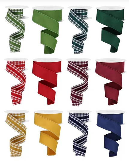 1.5" x 10 yds Solid/Mini Gingham Ribbon