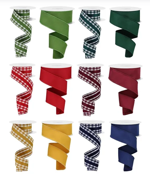 1.5" x 10 yds Solid/Mini Gingham Ribbon