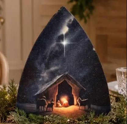 Starry Nativity Metal + Wood Arched Canvas