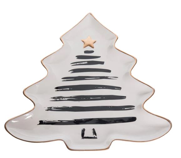 Black and Gold Christmas Tree Platter