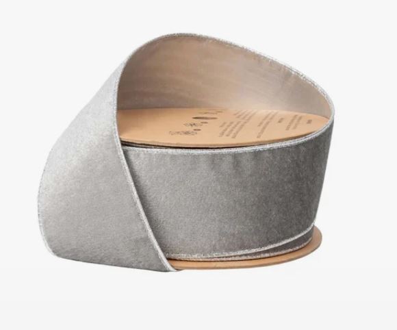 2.5"x10Y Silver Velvet Wired Ribbon