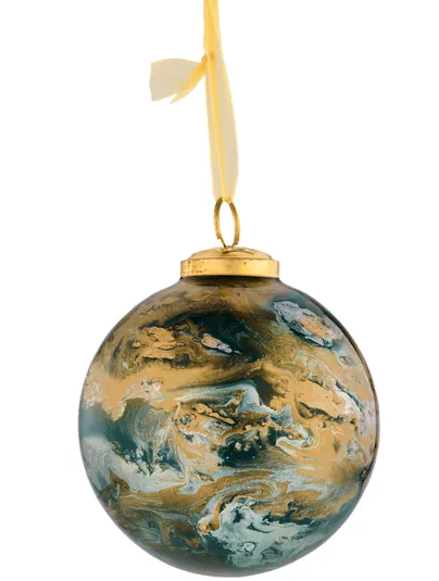 4" Marble Glass Ornament Teal