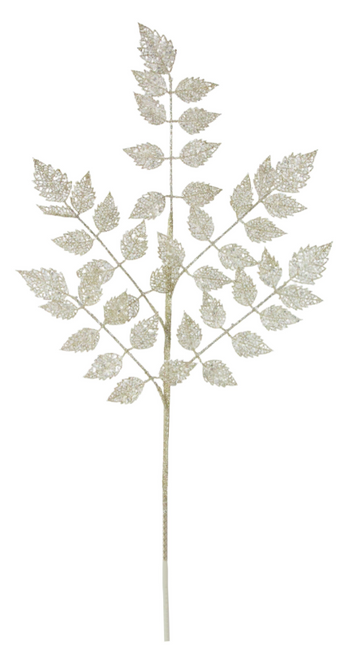 30"L Glitter Rose Leaf Spray Light Gold