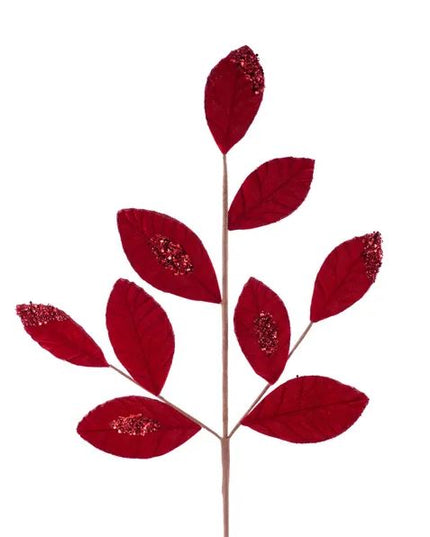 27" Velvet/Glitter Leaf Spray