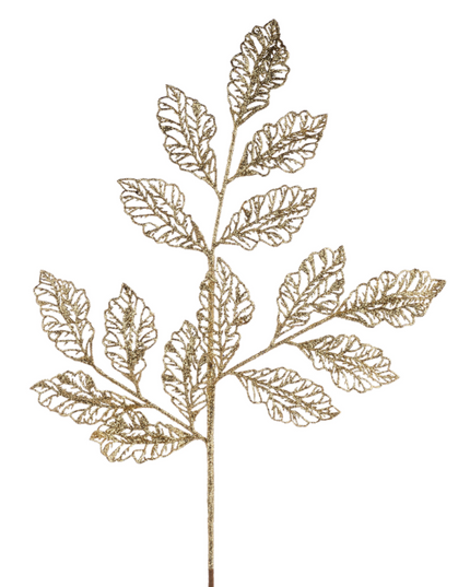 27"L Glittered Filament Leaf Spray