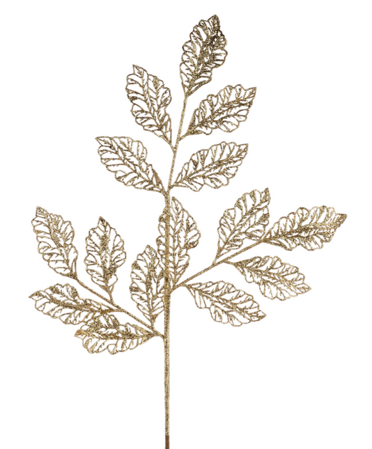27"L Glittered Filament Leaf Spray