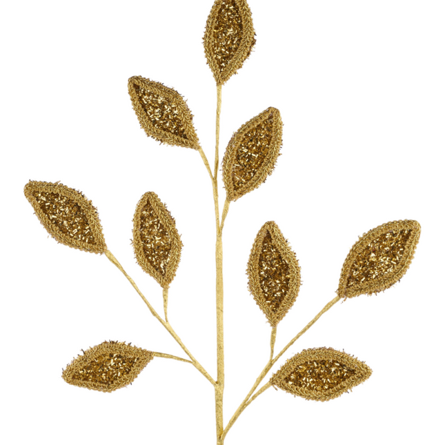 28"L Glitter/Lace Leaf Spray