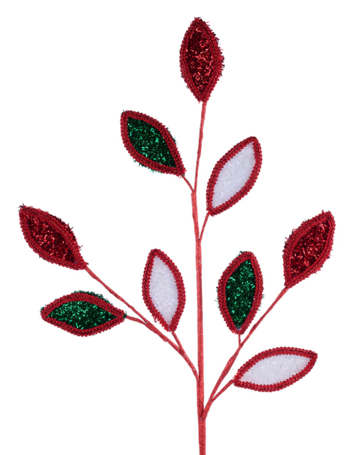 28"L Glitter/Lace Leaf Spray