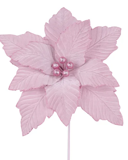 12.5"Dia Velvet Poinsettia, 10.5"L Stem