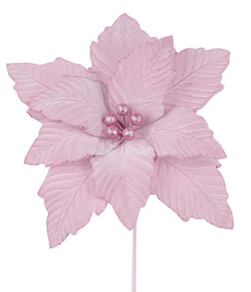 12.5"Dia Velvet Poinsettia, 10.5"L Stem
