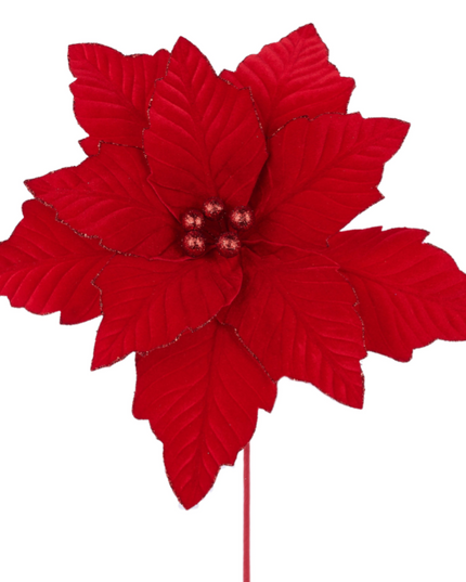 12.5"Dia Velvet Poinsettia, 10.5"L Stem