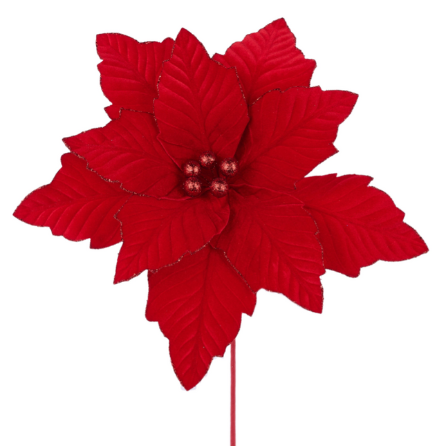 12.5"Dia Velvet Poinsettia, 10.5"L Stem