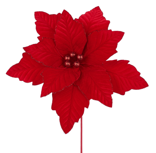 12.5"Dia Velvet Poinsettia, 10.5"L Stem