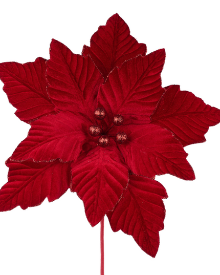 12.5"Dia Velvet Poinsettia, 10.5"L Stem