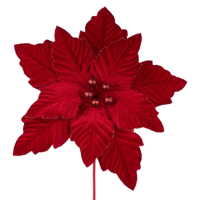 12.5"Dia Velvet Poinsettia, 10.5"L Stem