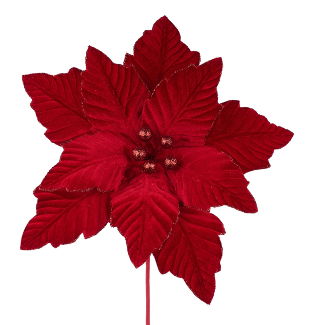 12.5"Dia Velvet Poinsettia, 10.5"L Stem