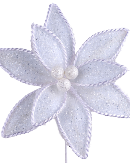 14"L V Glitter/Rope Edge Poinsettia Pick