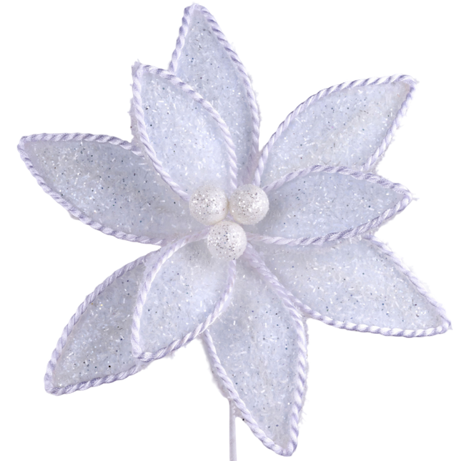 14"L V Glitter/Rope Edge Poinsettia Pick