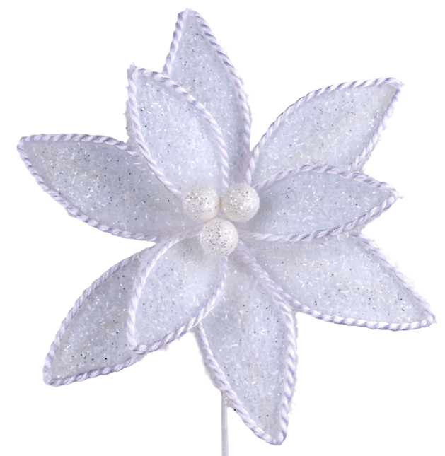14"L V Glitter/Rope Edge Poinsettia Pick