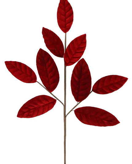 24"L Red Velvet Magnolia Leaf Spray