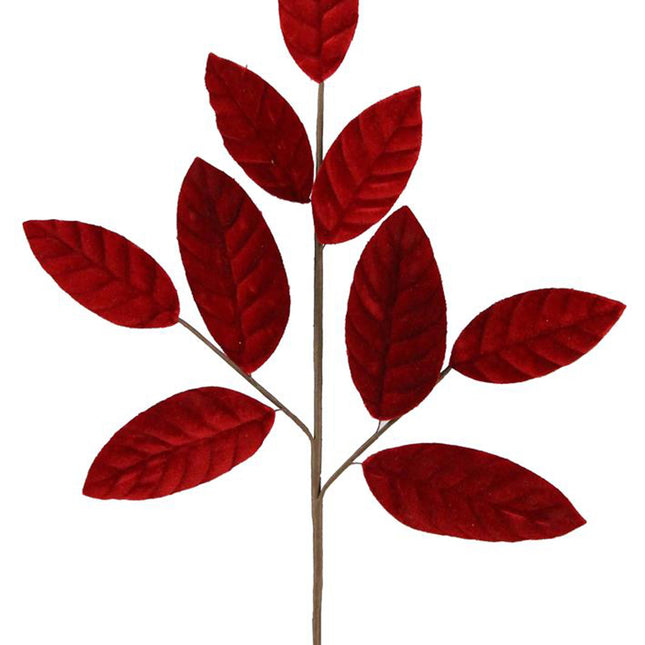 24"L Red Velvet Magnolia Leaf Spray