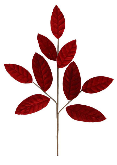 24"L Red Velvet Magnolia Leaf Spray